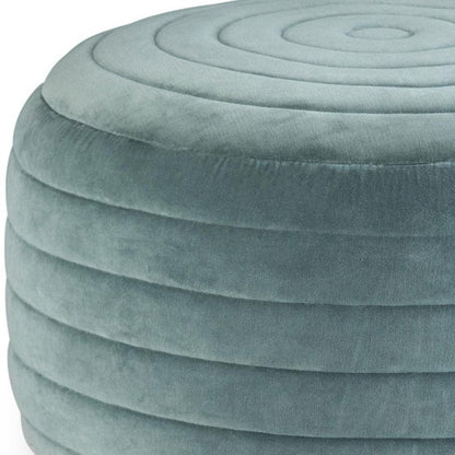 20" Turquoise Velvet Ribbed Round Pouf Ottoman HomeRoots