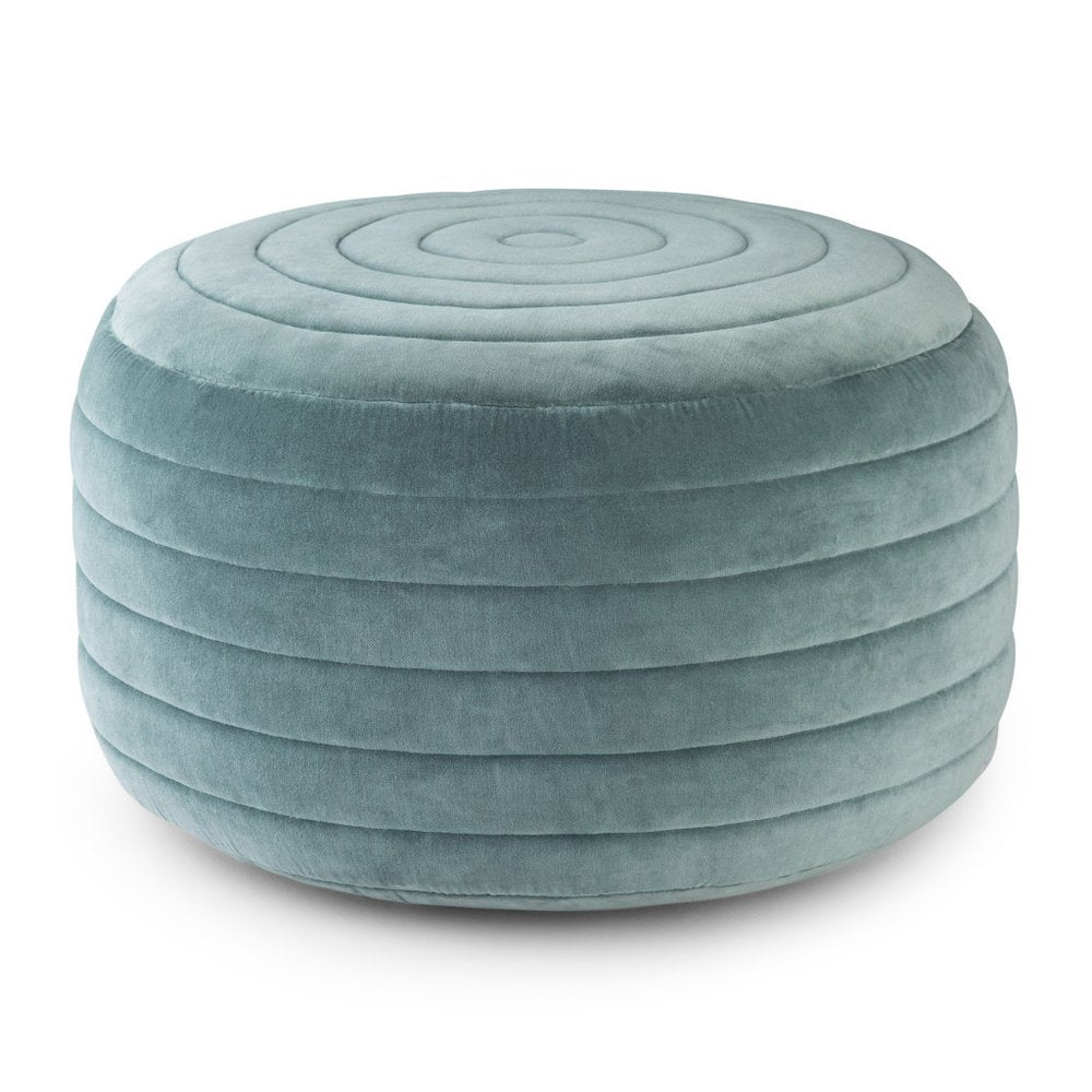 20" Turquoise Velvet Ribbed Round Pouf Ottoman HomeRoots