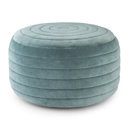 20" Turquoise Velvet Ribbed Round Pouf Ottoman HomeRoots