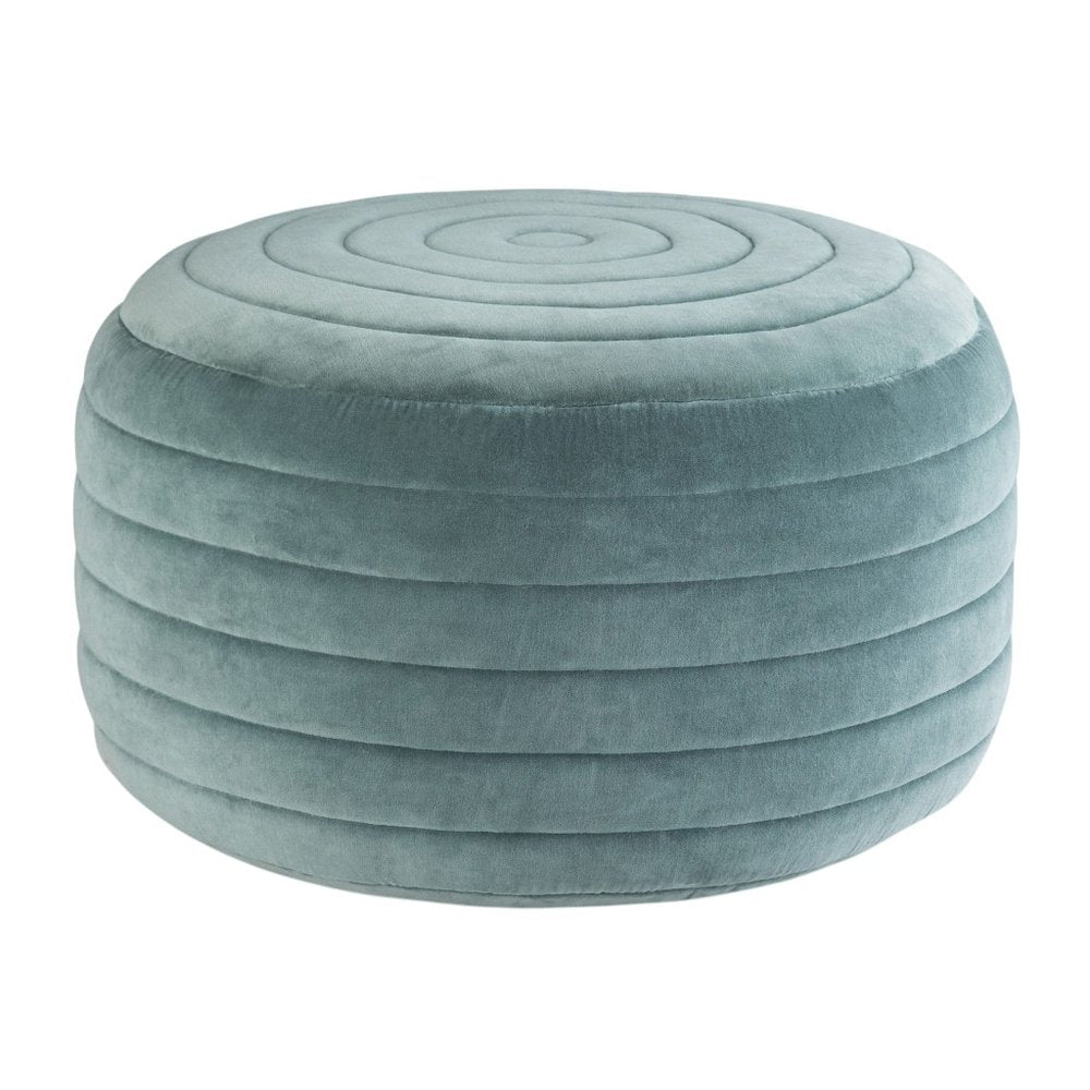 20" Turquoise Velvet Ribbed Round Pouf Ottoman — view 8
