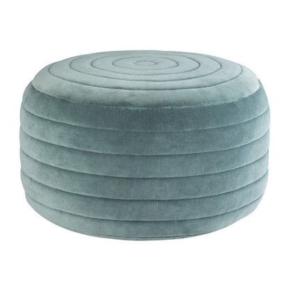 20" Turquoise Velvet Ribbed Round Pouf Ottoman HomeRoots