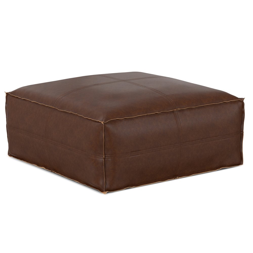 30" Dark Brown Faux Leather Pouf Ottoman HomeRoots