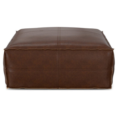 30" Dark Brown Faux Leather Pouf Ottoman HomeRoots