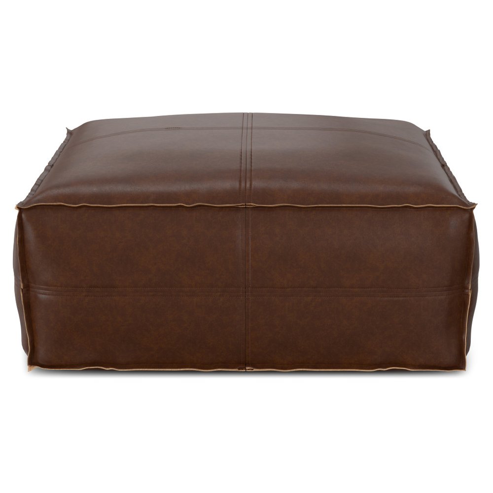 30" Brown Faux Leather Pouf Ottoman — view 3