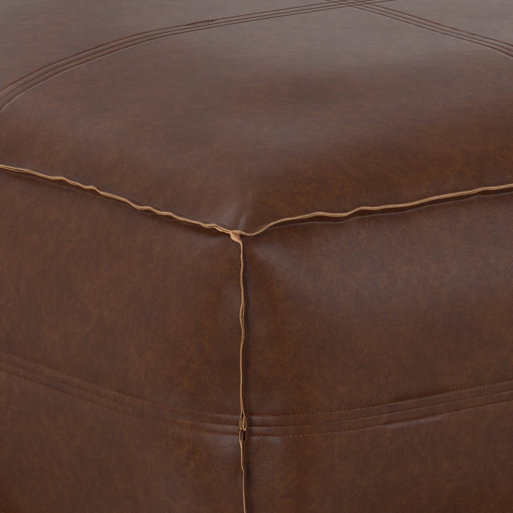 30" Dark Brown Faux Leather Pouf Ottoman — view 3