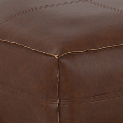 30" Dark Brown Faux Leather Pouf Ottoman HomeRoots