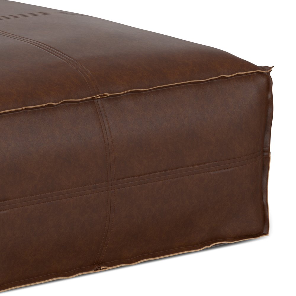 30" Dark Brown Faux Leather Pouf Ottoman HomeRoots