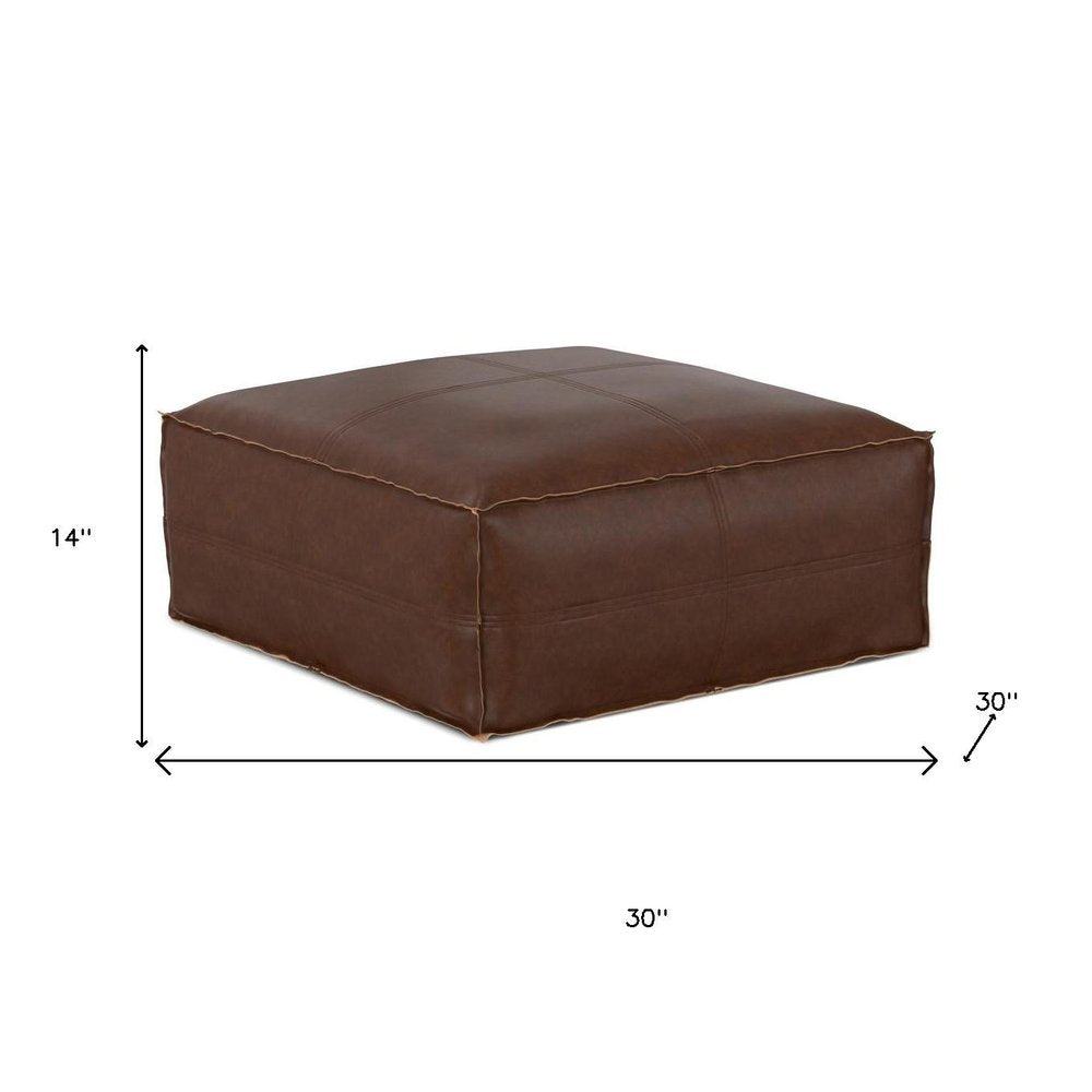 30" Dark Brown Faux Leather Pouf Ottoman — view 5