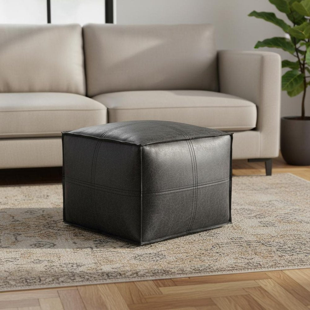 18" Brown Faux Leather Pouf Ottoman HomeRoots
