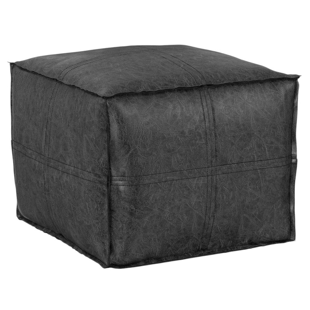 18" Brown Faux Leather Pouf Ottoman — view 8