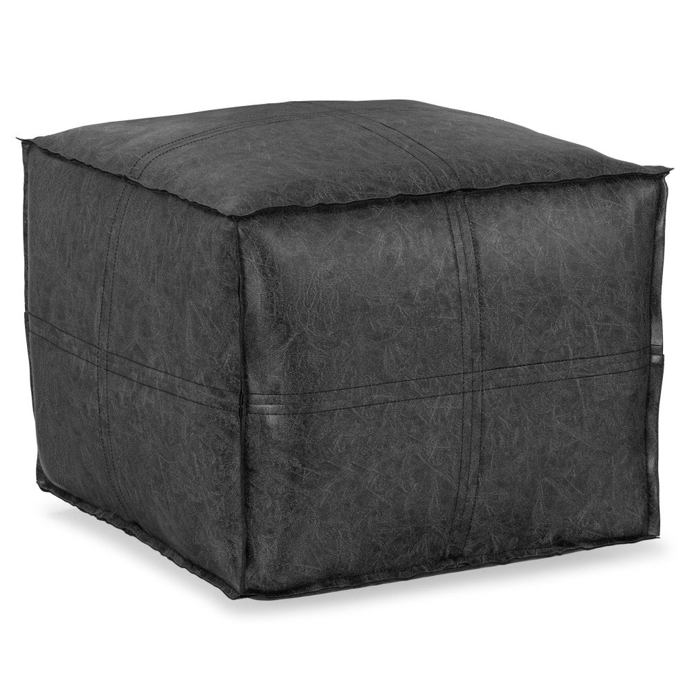 18" Brown Faux Leather Pouf Ottoman — view 1
