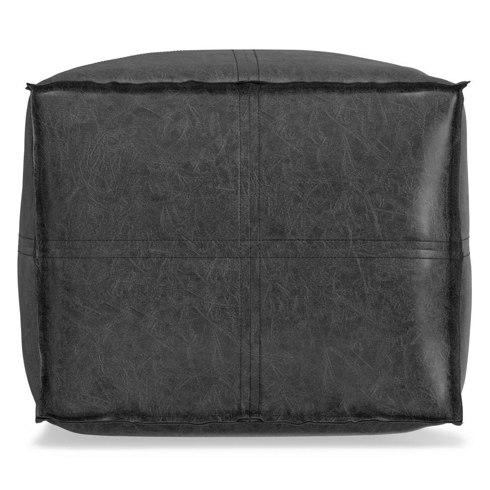 18" Brown Faux Leather Pouf Ottoman HomeRoots