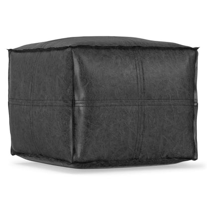 18" Brown Faux Leather Pouf Ottoman HomeRoots