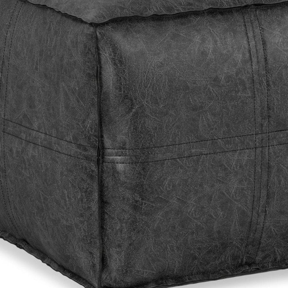 18" Brown Faux Leather Pouf Ottoman HomeRoots