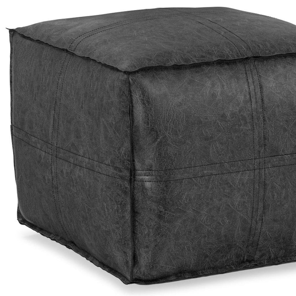 18" Brown Faux Leather Pouf Ottoman HomeRoots