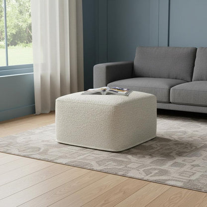 24" Ivory Boucle Pouf Ottoman HomeRoots