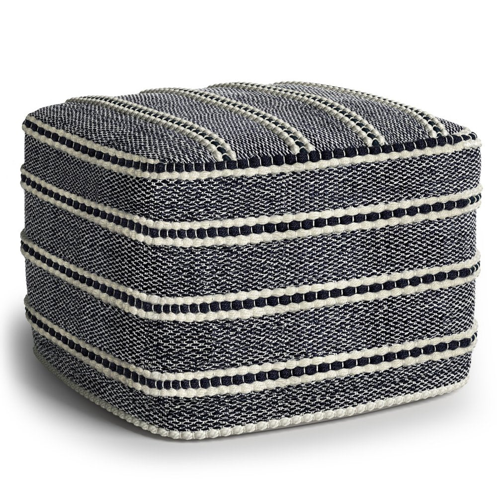 18" Navy Blue And White Polyester Outdoor Pouf Ottoman HomeRoots