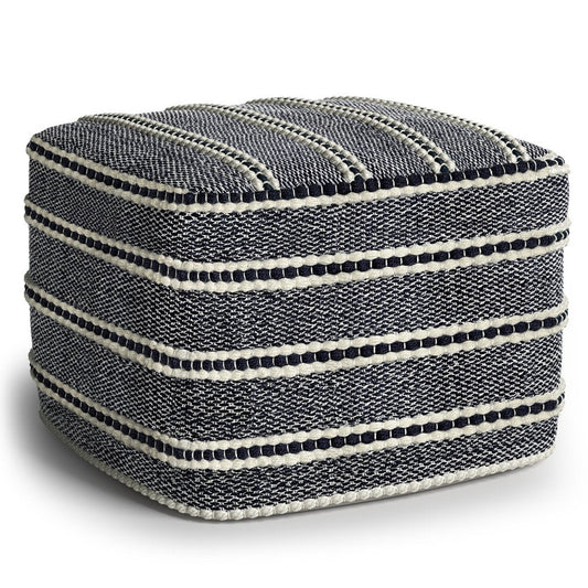 18" Navy Blue And White Polyester Outdoor Pouf Ottoman HomeRoots