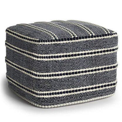 18" Navy Blue And White Polyester Outdoor Pouf Ottoman HomeRoots