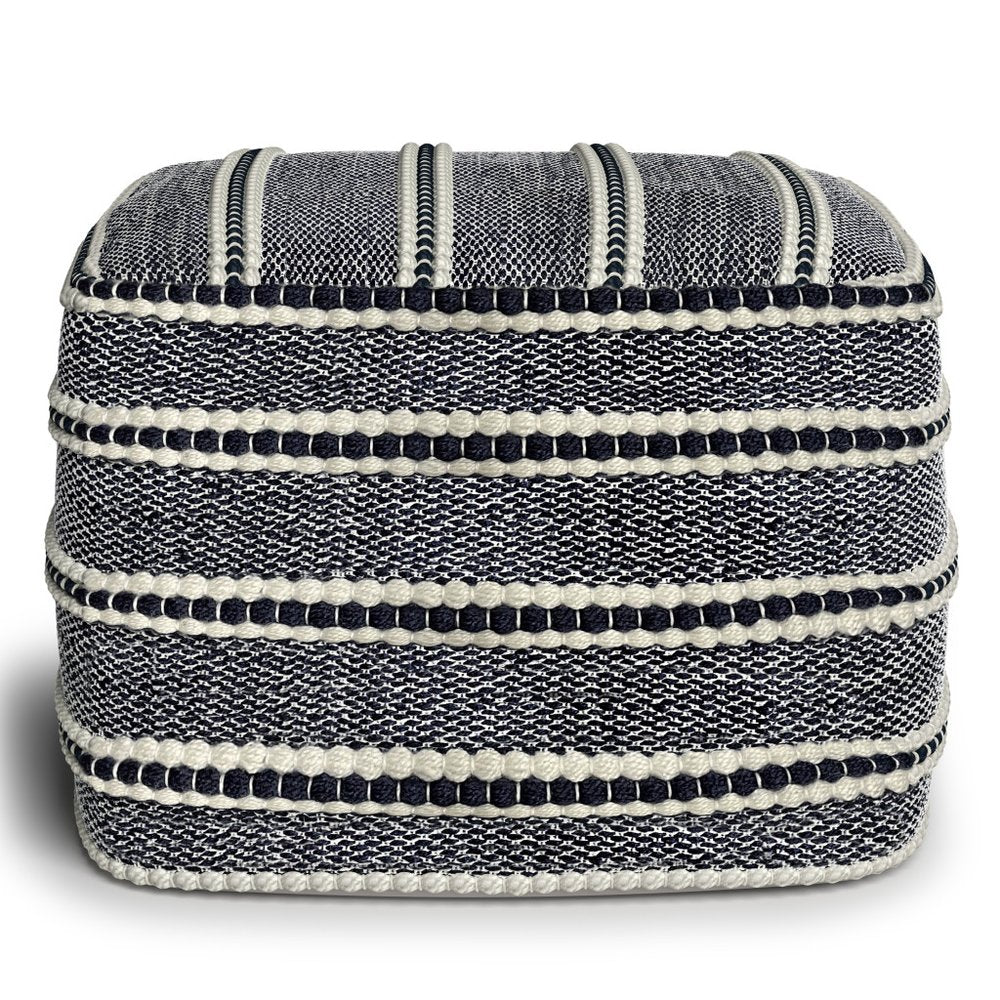 18" Navy Blue And White Polyester Outdoor Pouf Ottoman HomeRoots