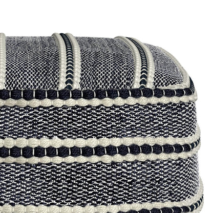 18" Navy Blue And White Polyester Outdoor Pouf Ottoman HomeRoots