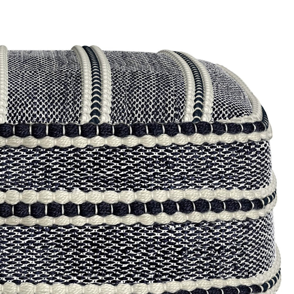 18" Navy Blue And White Polyester Outdoor Pouf Ottoman HomeRoots