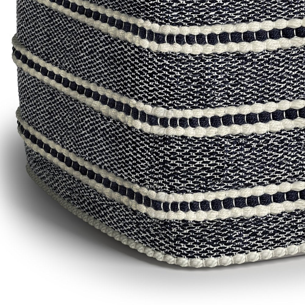 18" Navy Blue And White Polyester Outdoor Pouf Ottoman HomeRoots