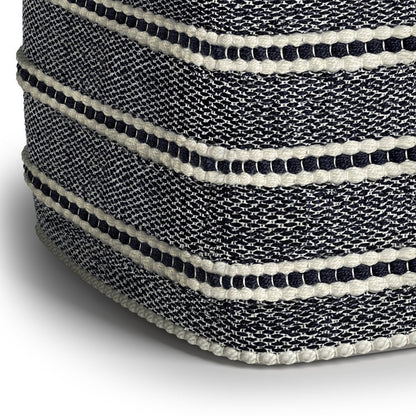 18" Navy Blue And White Polyester Outdoor Pouf Ottoman HomeRoots