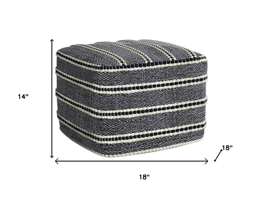 18" Navy Blue And White Polyester Outdoor Pouf Ottoman HomeRoots
