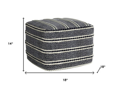 18" Navy Blue And White Polyester Outdoor Pouf Ottoman HomeRoots