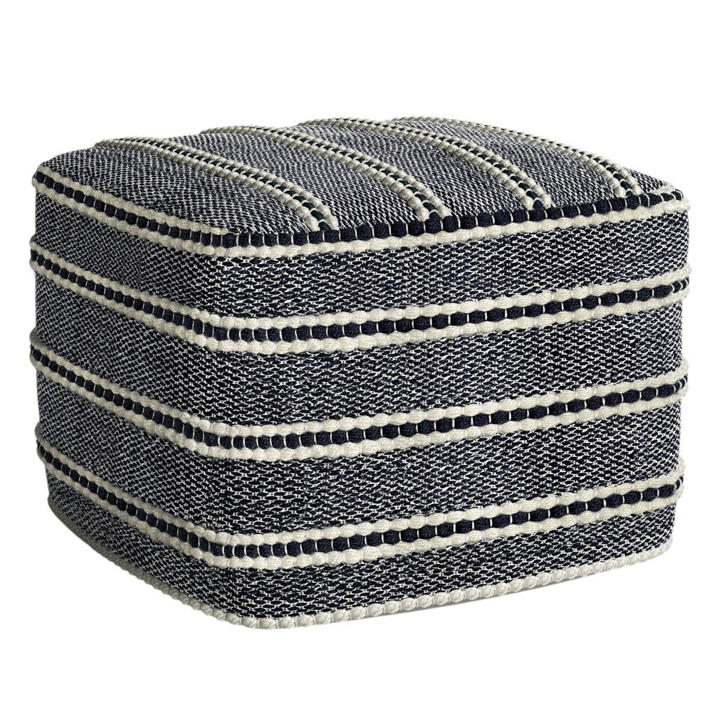 18" Navy Blue And White Polyester Outdoor Pouf Ottoman HomeRoots