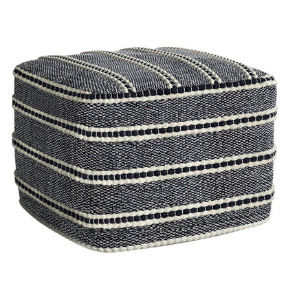 18" Navy Blue And White Polyester Outdoor Pouf Ottoman HomeRoots