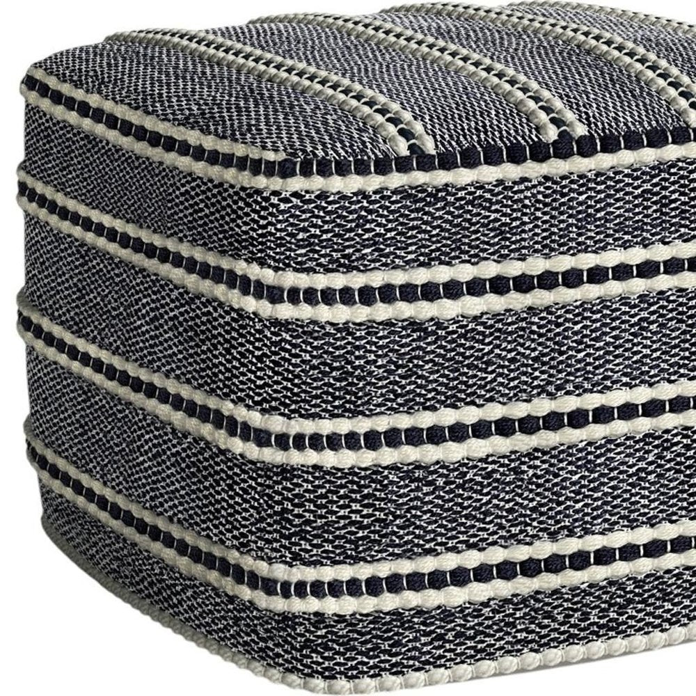 18" Navy Blue And White Polyester Outdoor Pouf Ottoman HomeRoots