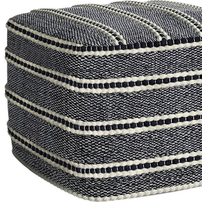 18" Navy Blue And White Polyester Outdoor Pouf Ottoman HomeRoots