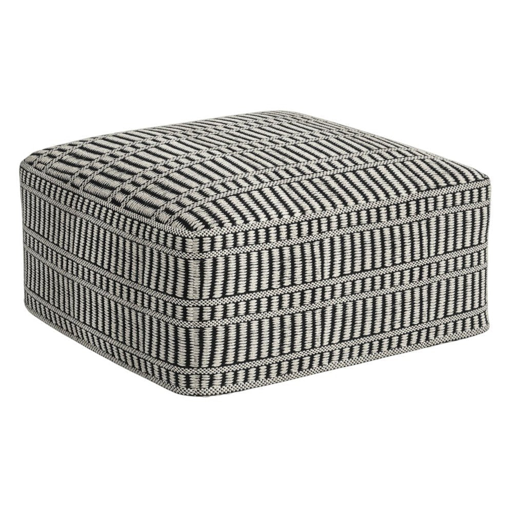 20" Black And White Polyester Geometric Outdoor Pouf Ottoman HomeRoots