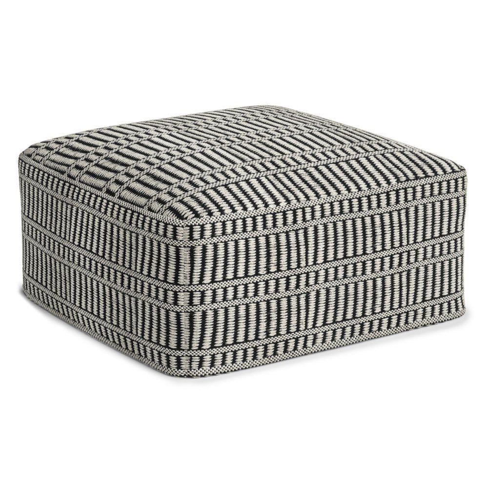 20" Black And White Polyester Geometric Outdoor Pouf Ottoman HomeRoots