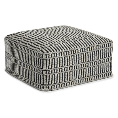 20" Black And White Polyester Geometric Outdoor Pouf Ottoman HomeRoots
