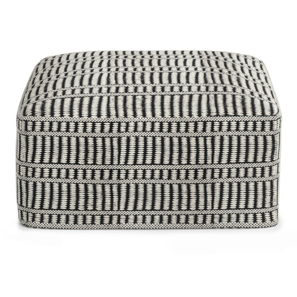 20" Black And White Polyester Geometric Outdoor Pouf Ottoman HomeRoots