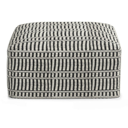 20" Black And White Polyester Geometric Outdoor Pouf Ottoman HomeRoots