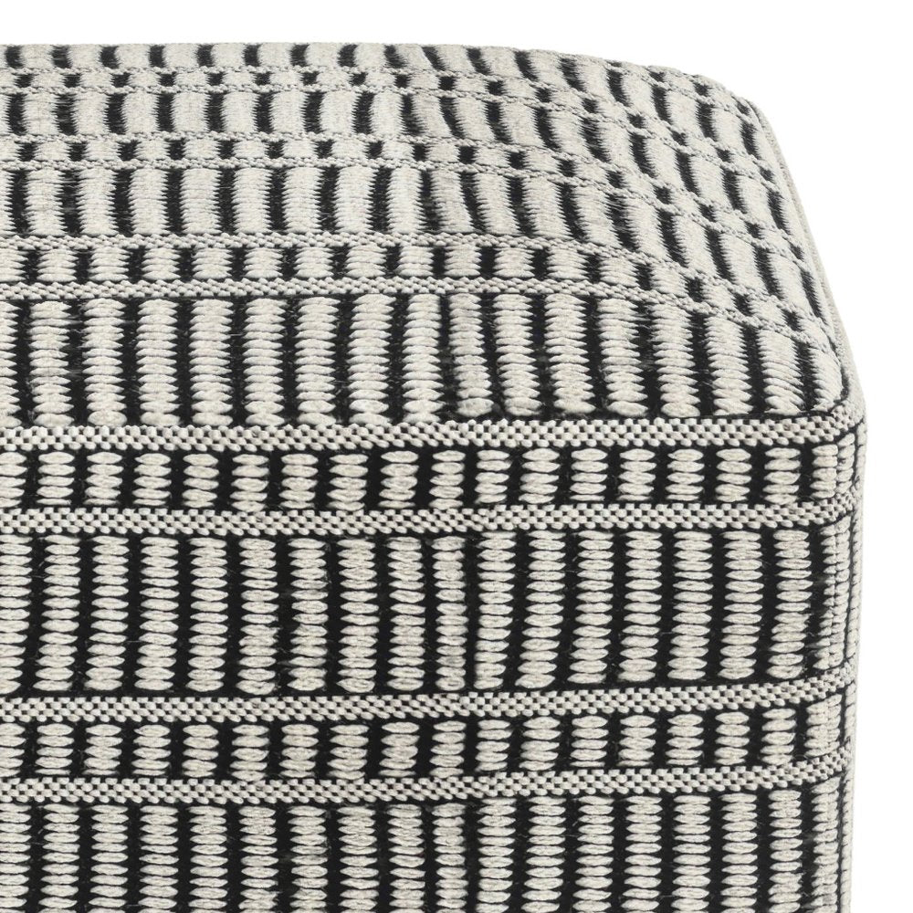 20" Black And White Polyester Geometric Outdoor Pouf Ottoman HomeRoots