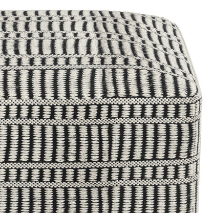 20" Black And White Polyester Geometric Outdoor Pouf Ottoman HomeRoots