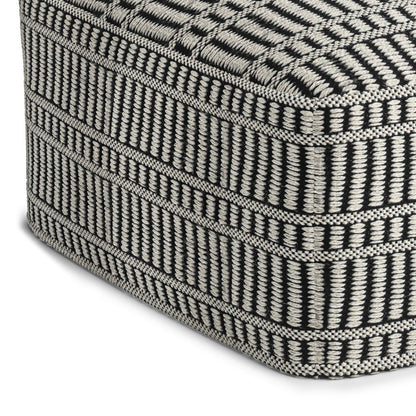 20" Black And White Polyester Geometric Outdoor Pouf Ottoman HomeRoots