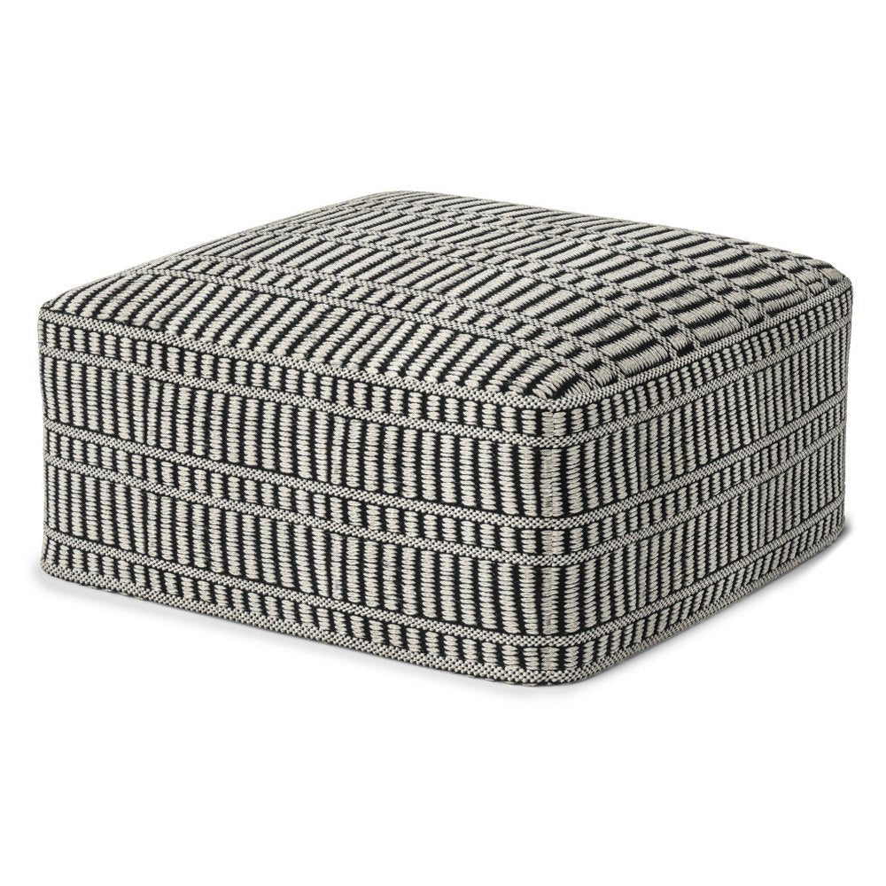 20" Black And White Polyester Geometric Outdoor Pouf Ottoman HomeRoots