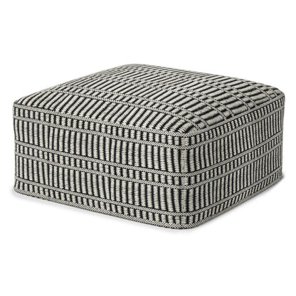 20" Black And White Polyester Geometric Outdoor Pouf Ottoman HomeRoots