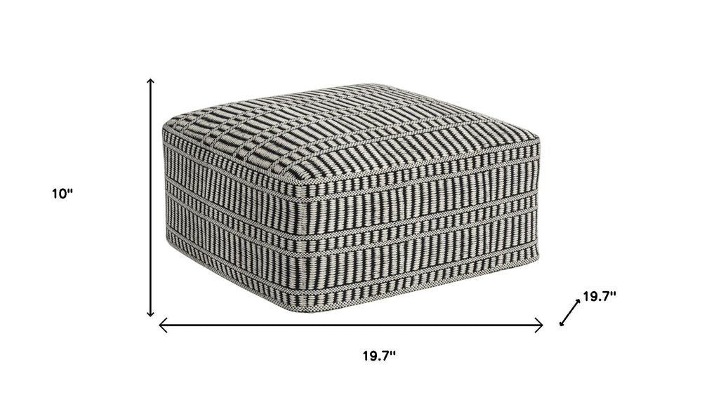 20" Black And White Polyester Geometric Outdoor Pouf Ottoman HomeRoots