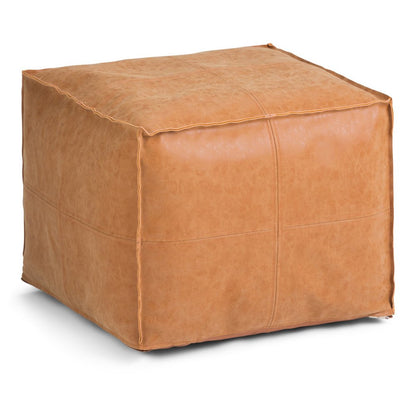 18" Brown Faux Leather Pouf Ottoman HomeRoots
