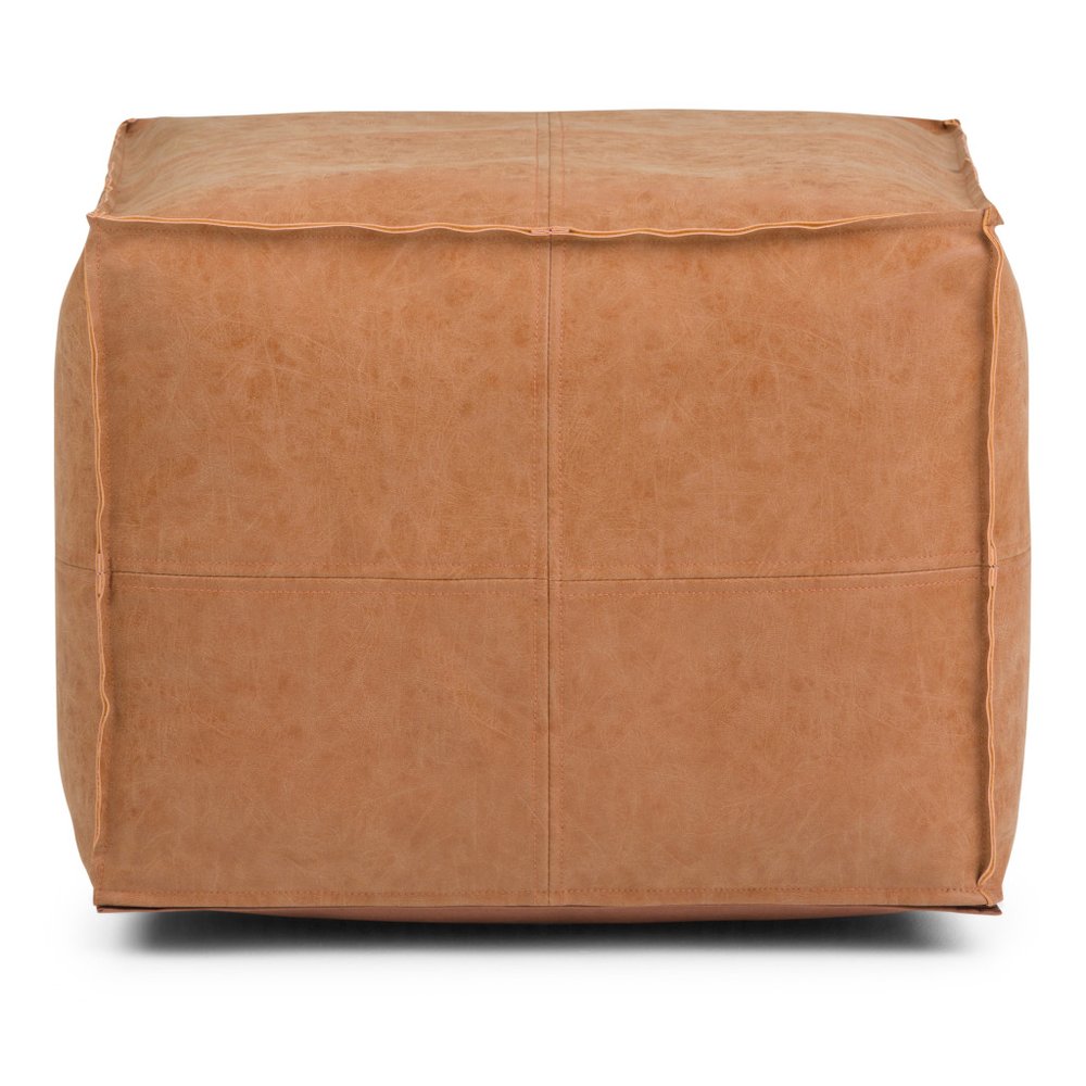 18" Brown Faux Leather Pouf Ottoman — view 10