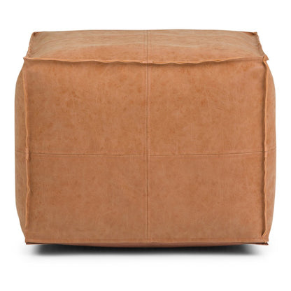 18" Brown Faux Leather Pouf Ottoman HomeRoots