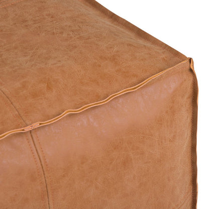 18" Brown Faux Leather Pouf Ottoman HomeRoots