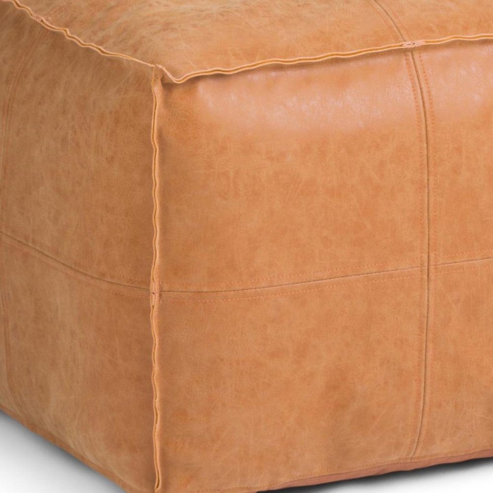 18" Brown Faux Leather Pouf Ottoman HomeRoots